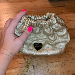 Betsey Johnson Gold Quilted Heart Mini Bucket Bag